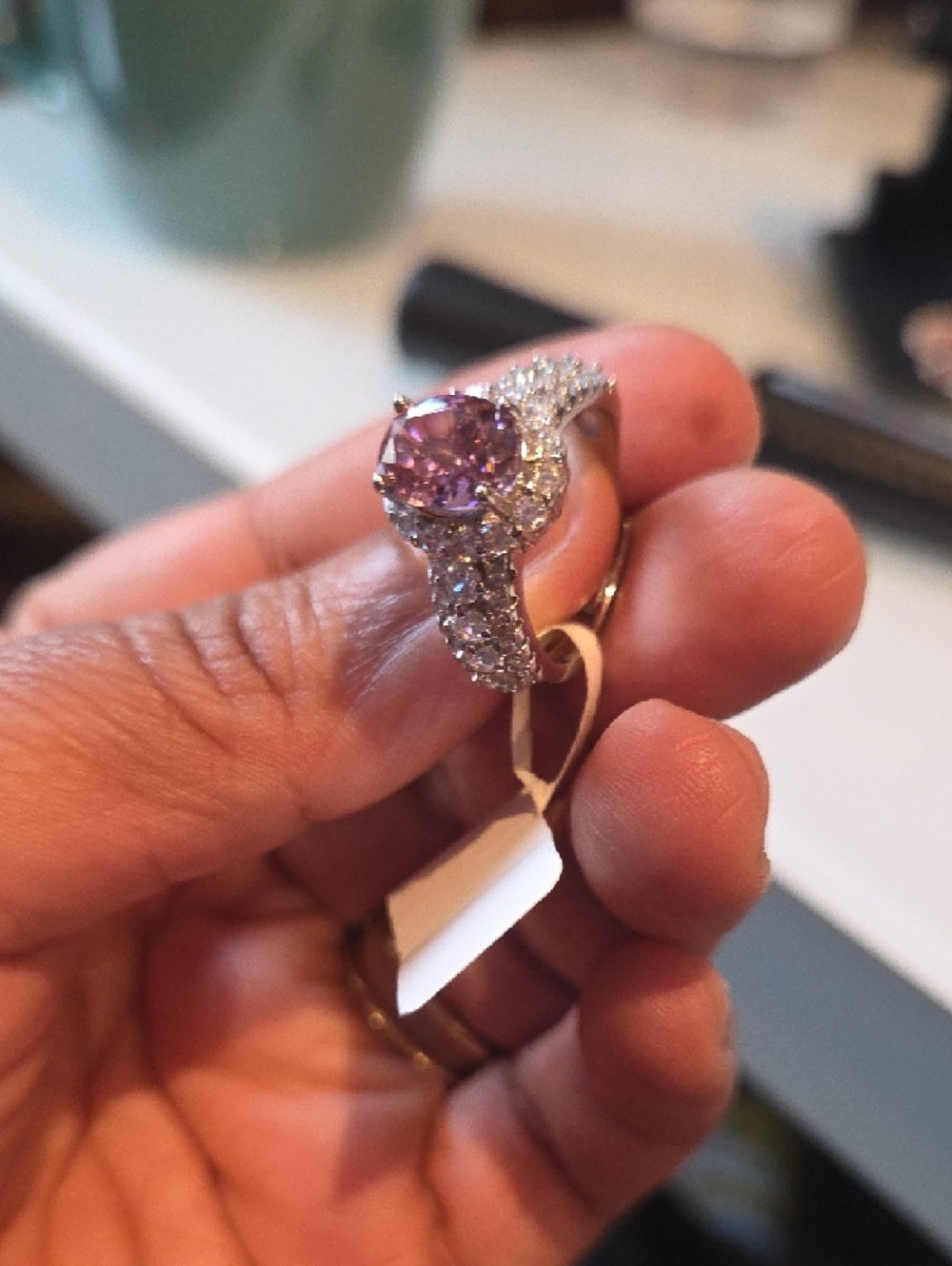 Pink Oval Halo CZ Ring - Women Jewelry - Picture 12 of 12